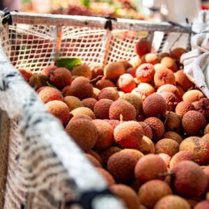 lychees, litchi fruits, litchi chinensis, harvest, fruits, basket, market, agriculture